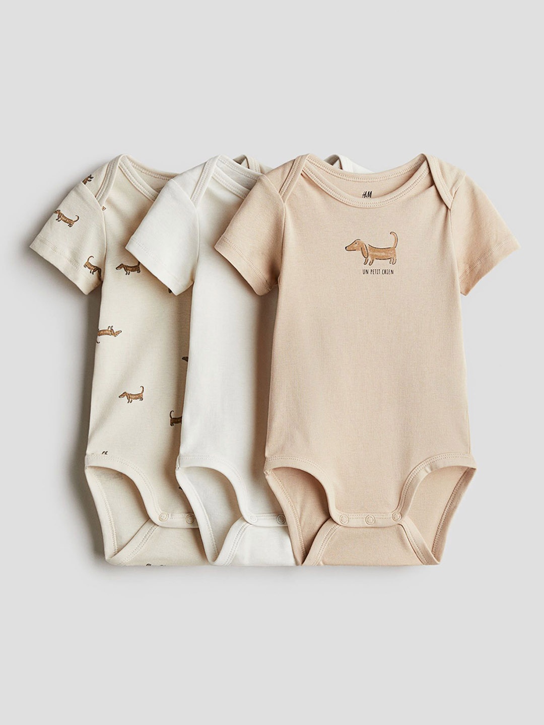 

H&M 3-Pack Cotton Envelope-Neck Bodysuits, Beige