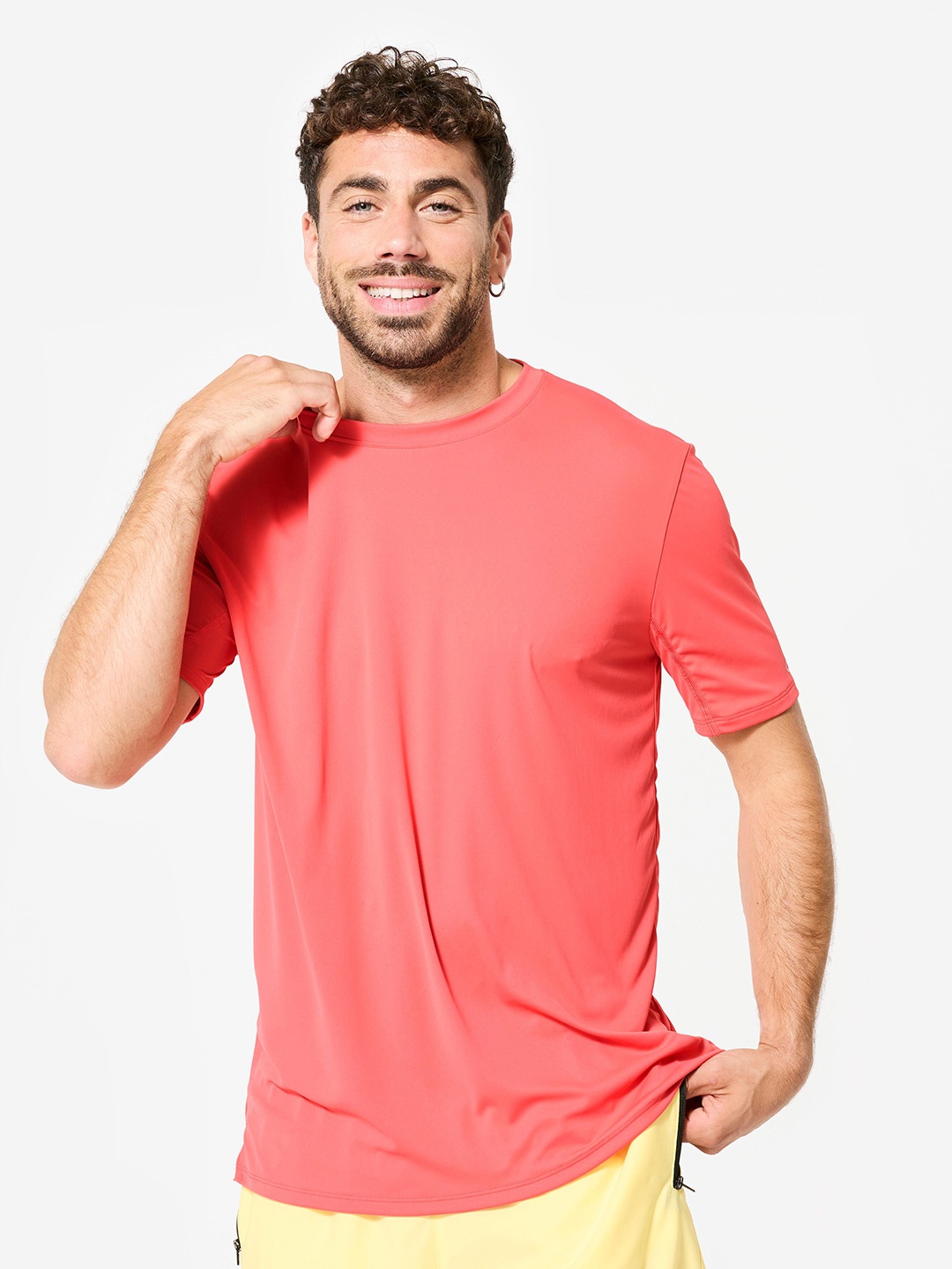 

Domyos By Decathlon Men's Short-Sleeved Crew Neck Breathable Fitness T-Shirt, Pink