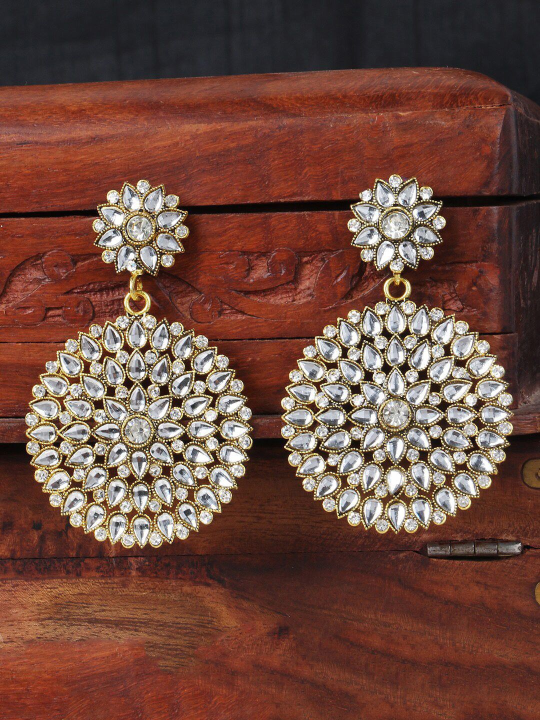 

Anouk Gold Plated Artificial Stones Studded And Beaded Circular Drop Earrings