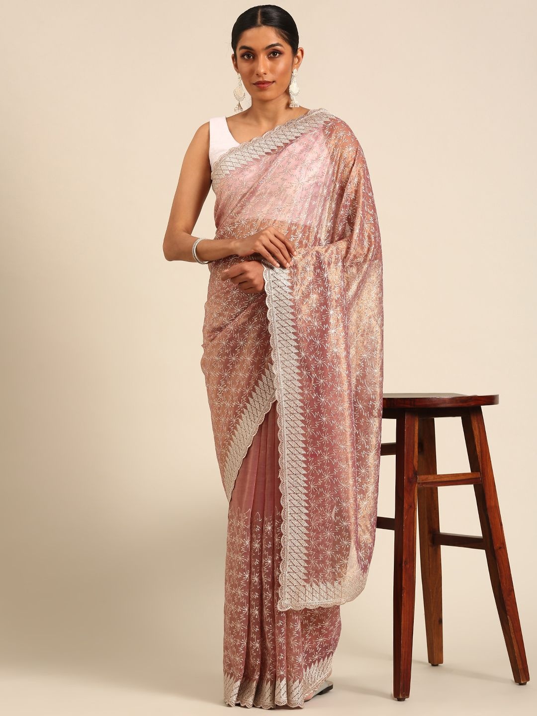 

LeeliPeeri Designer Embellished Beads and Stones Net Saree, Purple