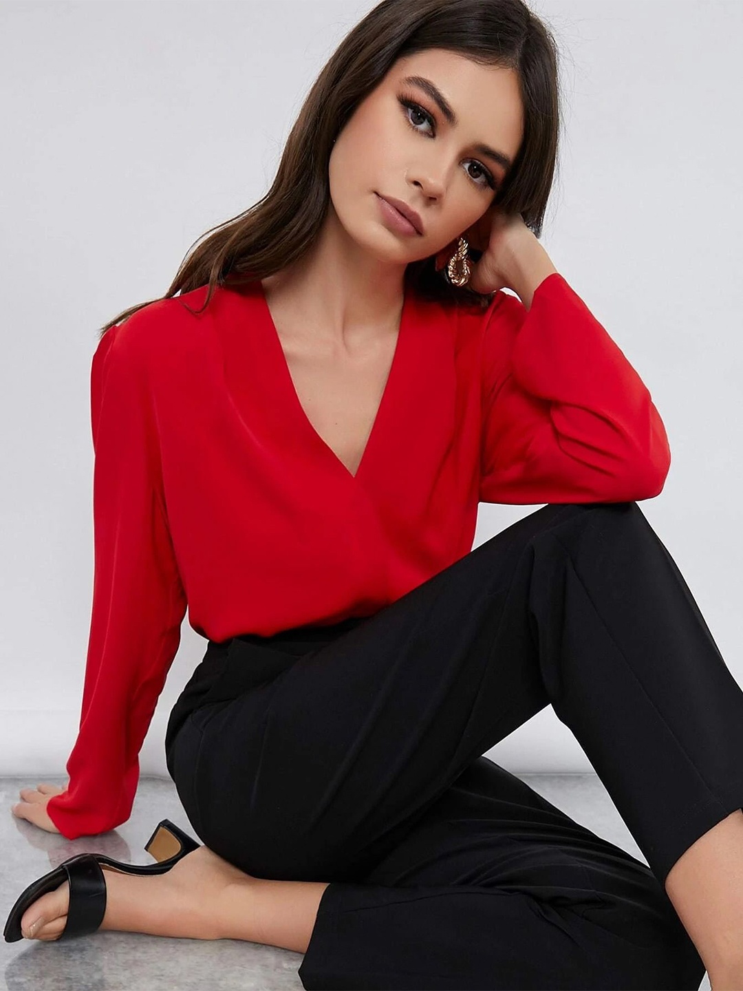 

FNOCKS Women Comfort Opaque Formal Shirt, Red