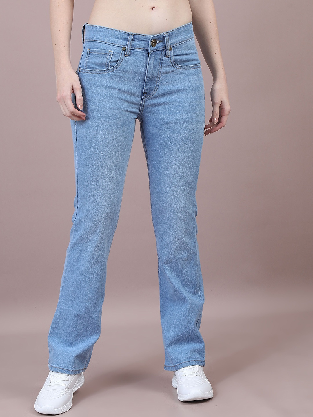 

FLYTIVE Women Comfort Bootcut High-Rise Light Fade Stretchable Jeans, Blue