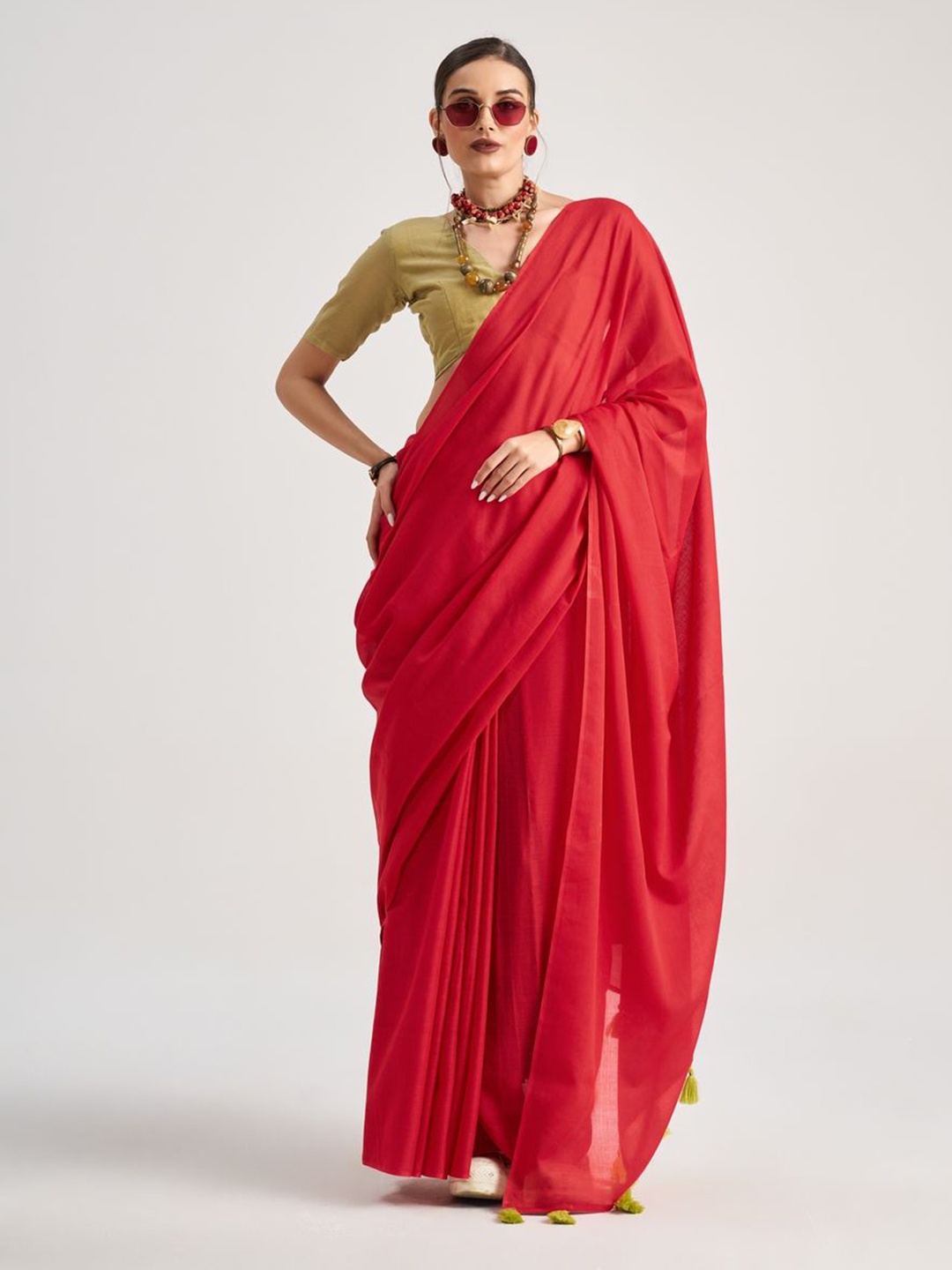 

Suha Pure Cotton Saree, Red