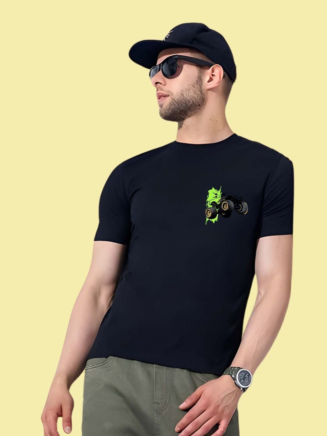 

THE BEETEL HOUSE Men Drop-Shoulder Sleeves T-shirt, Black