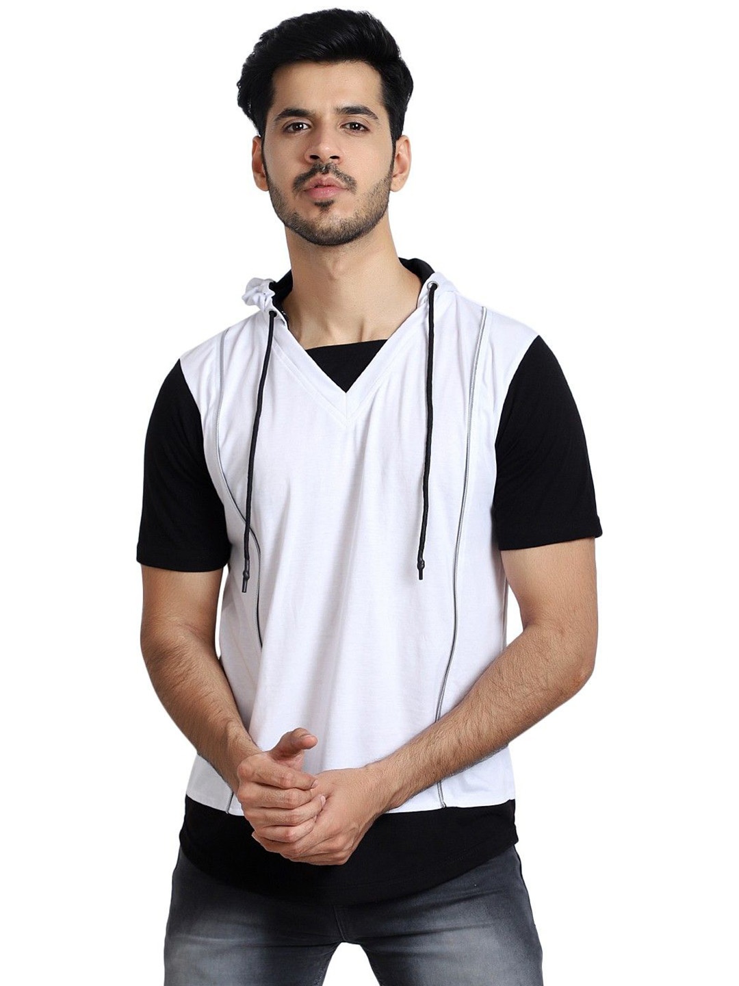 

Black Collection Men Solid Hood Cotton Slim Fit T-shirt, White