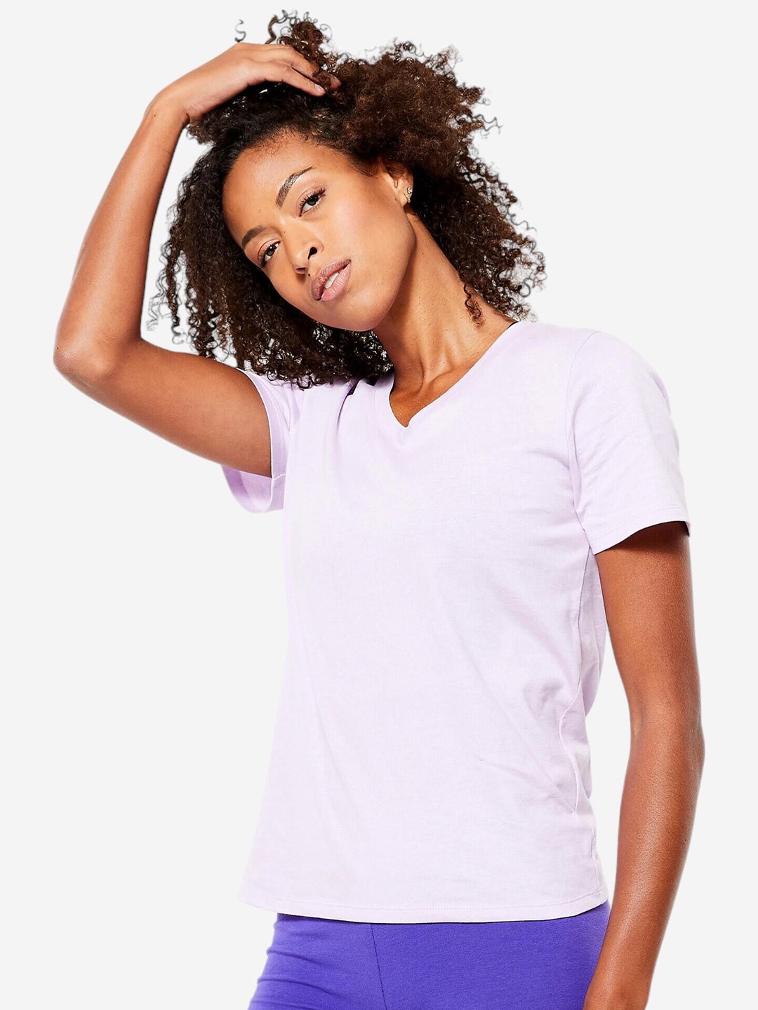 

Domyos By Decathlon Women's V-Neck Cotton Fitness T-Shirt, Lavender