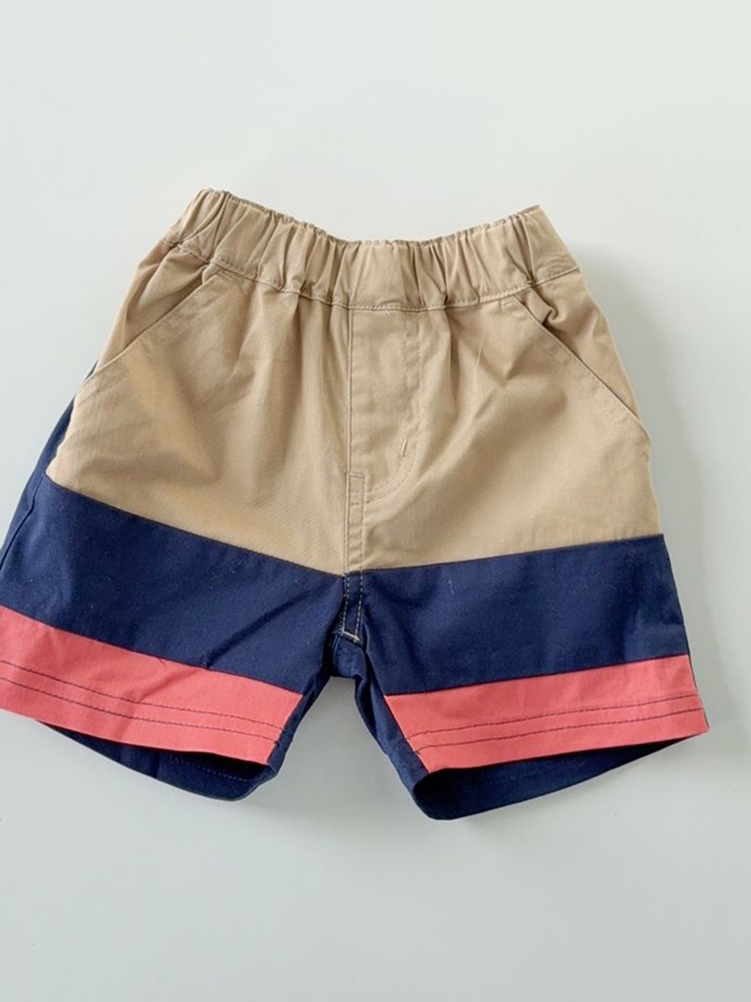 

LULU & SKY Boys Colourblocked Regular Fit High-Rise Technology Shorts, Beige
