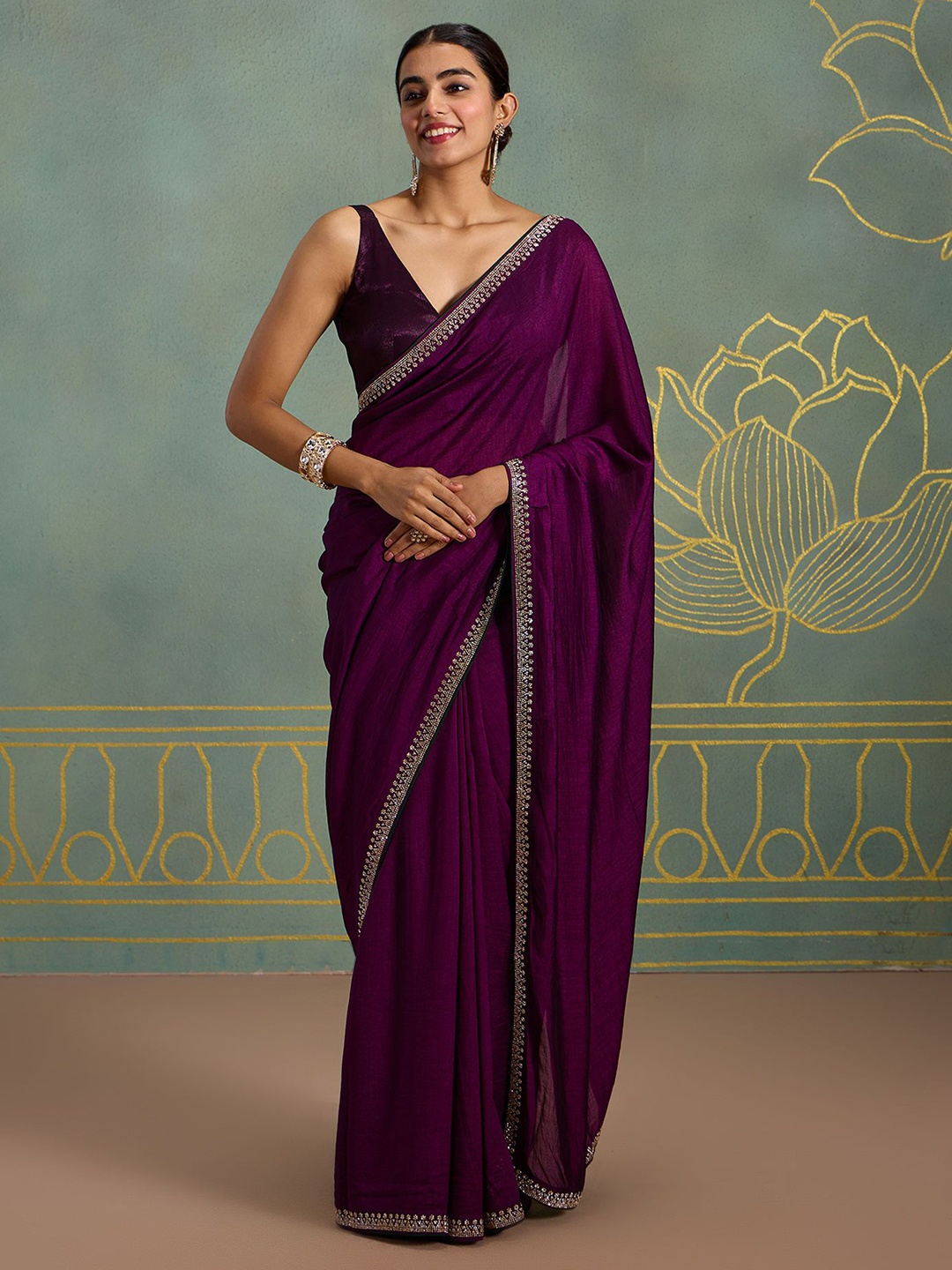 

Mitera Embellished Beads and Stones Saree, Purple