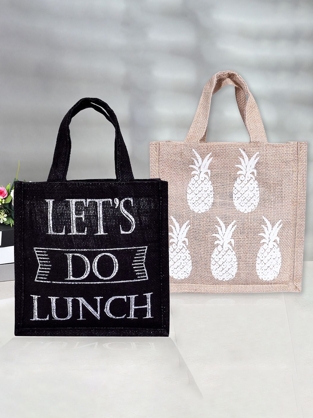 

Kuber Industries Set of 2 Other Prints Lunch bags Travel Accessory, Black