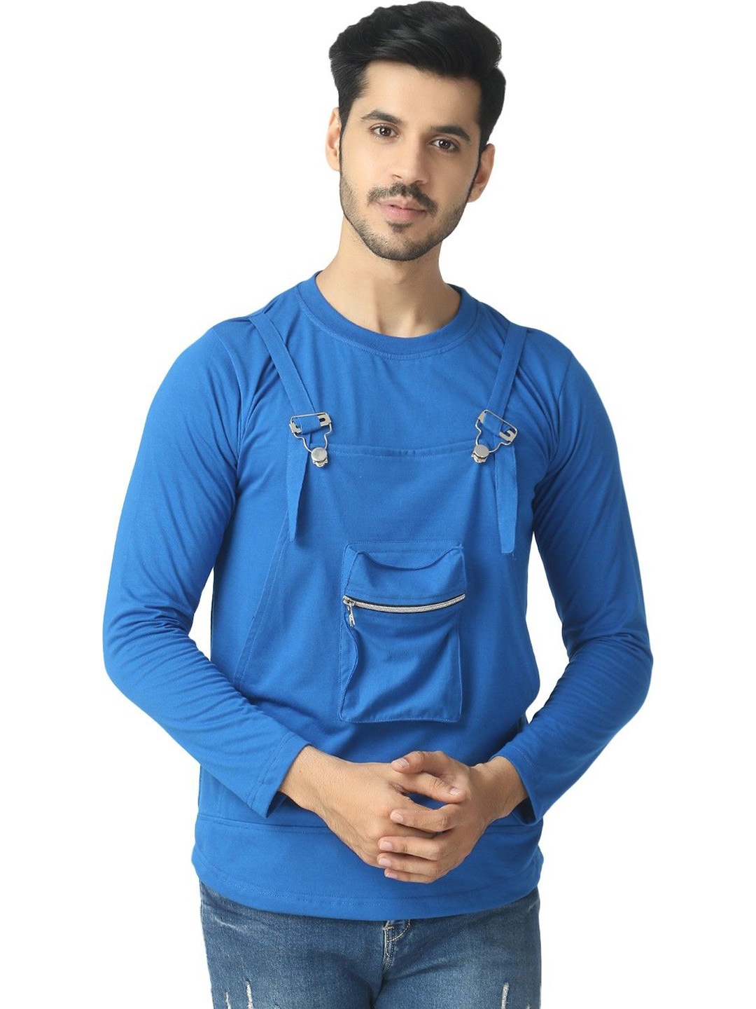 

Black Collection Men Solid Round Neck Cotton T-shirt, Blue