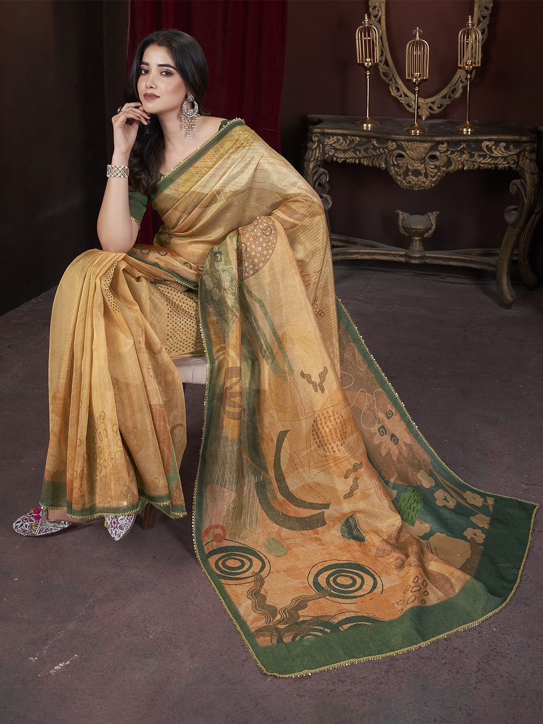 

DOI MOI Mukaish Tissue Saree, Orange