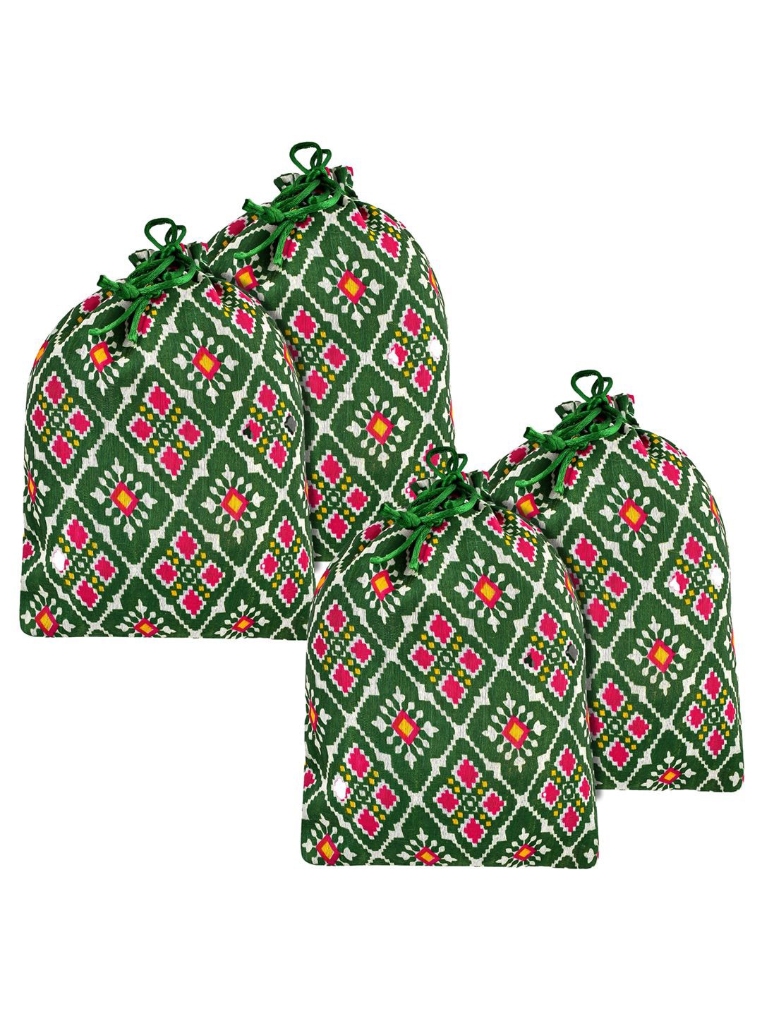 

Kuber Industries Pack of 4 Patola Printed Potli Bags, Green