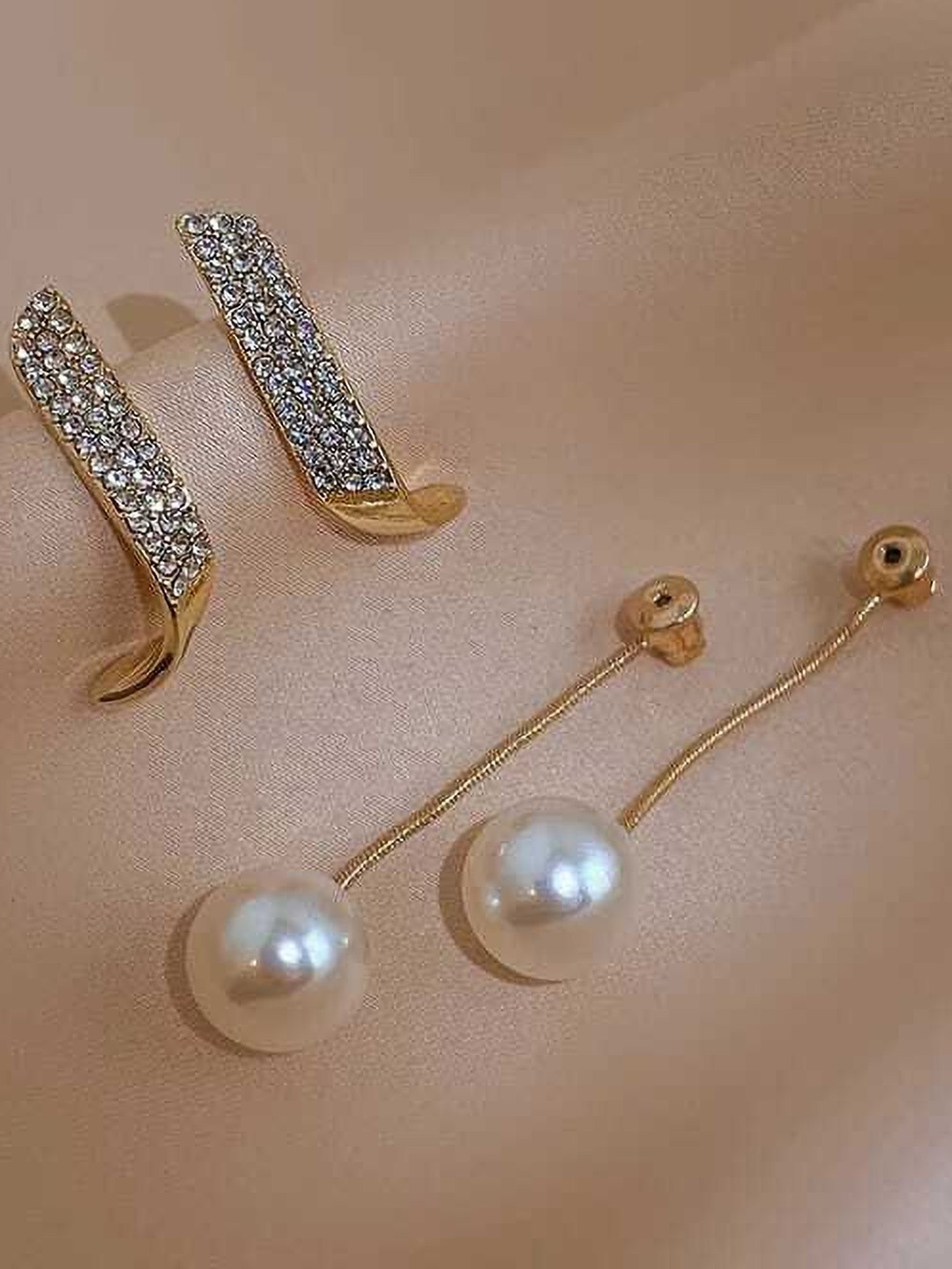 

Celestique Korean American Diamond Studded Contemporary Shaped Drop Earrings, Gold