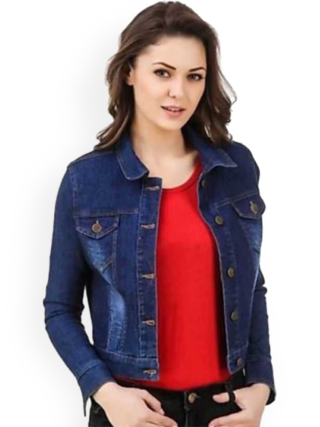 

KASHIAN Women Spread Collar Solid Casual Denim Jacket, Blue