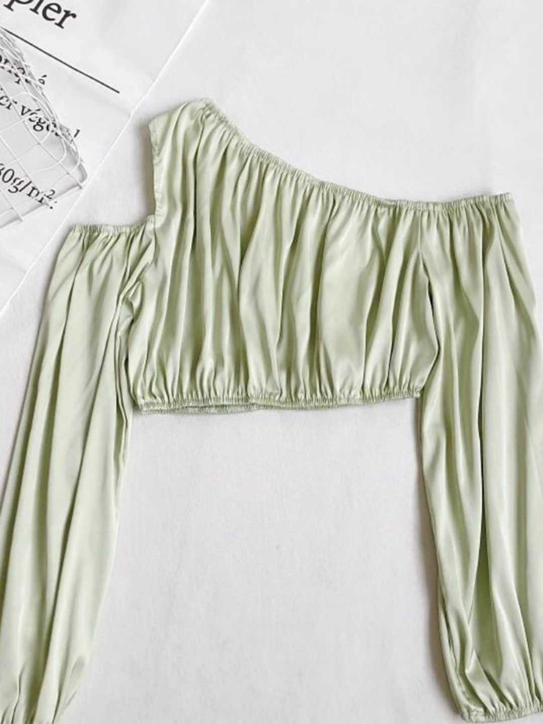

MADE FOR HER LABEL Tessa Asymmetrical Shoulder Cutouts Crop Top For Women, Green