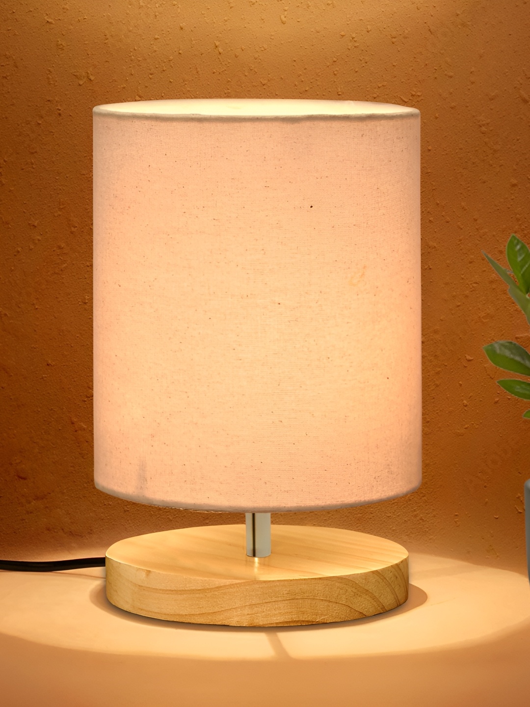 

Homesake Beige Cylindrical Shaped Wooden Table Lamp