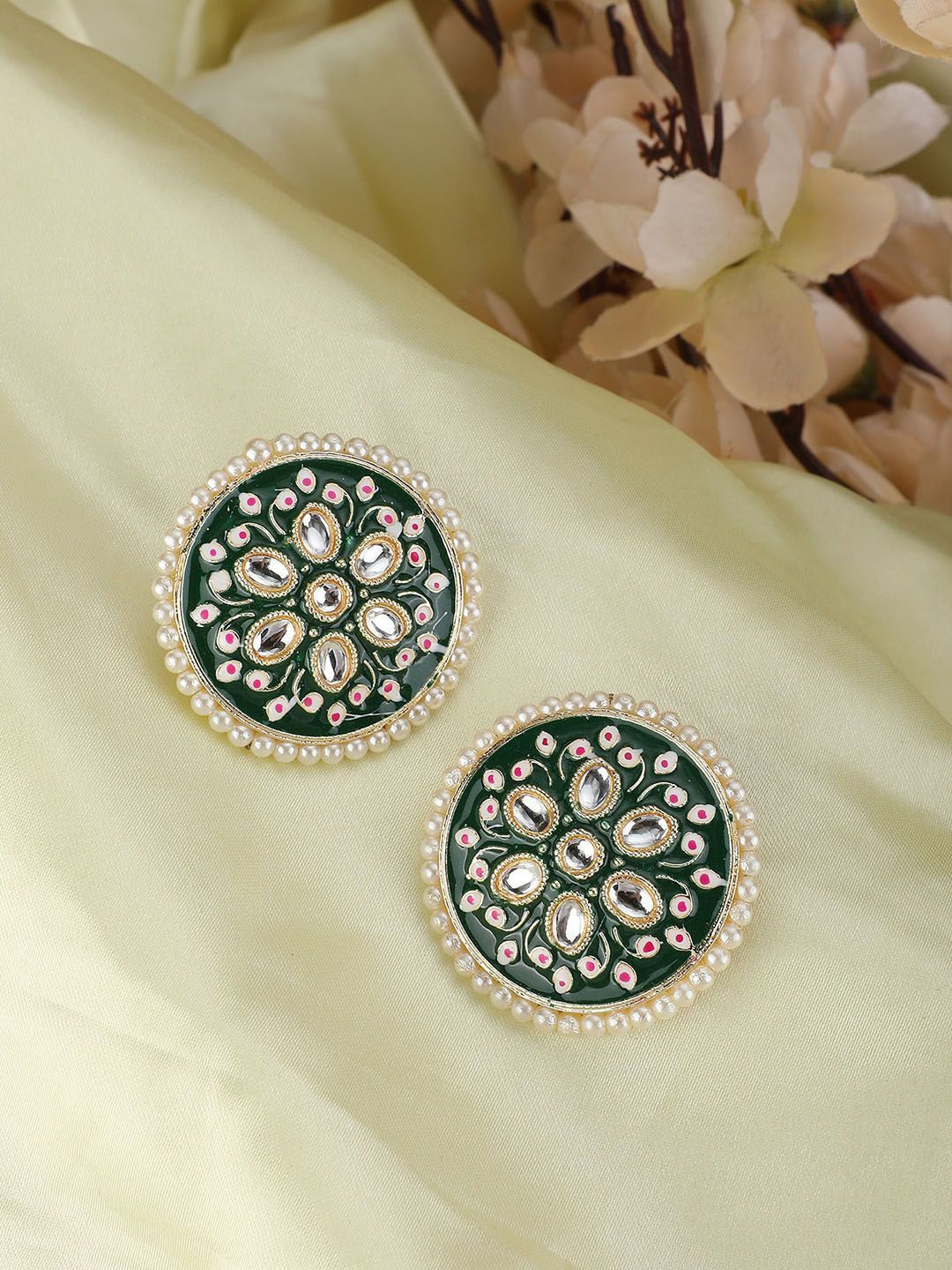 

Anouk Gold-Plated Kundan Studded Circular Shaped Studs, Green
