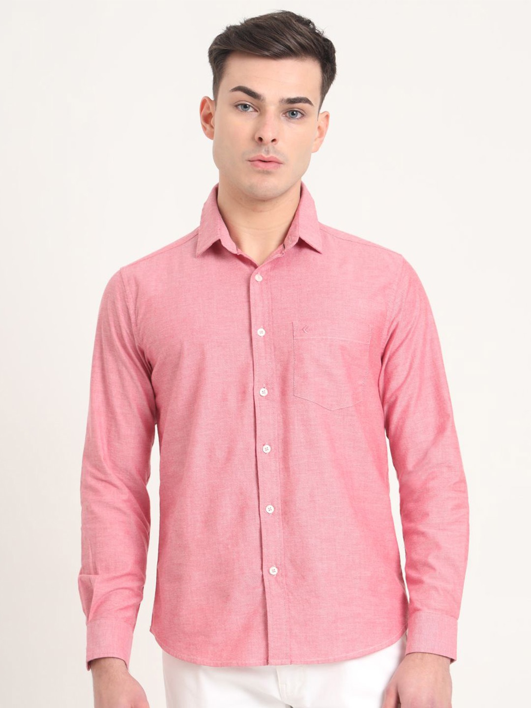 

Greenfibre Men Regular Fit Spread Collar Solid Cotton Casual Shirt, Red