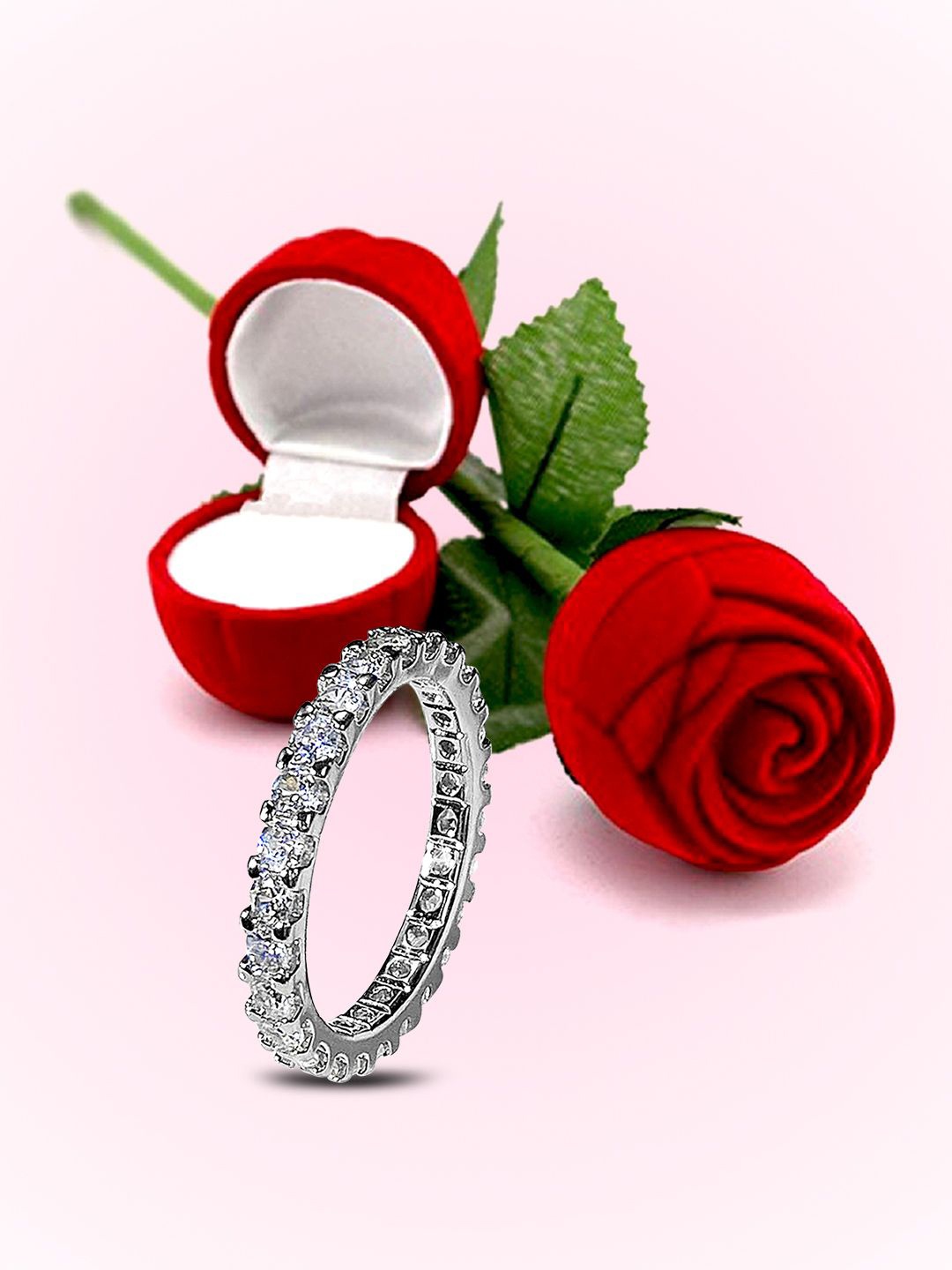 

Peoro Silver-Plated American Diamonds Studded Finger Ring With Rose Gift Box