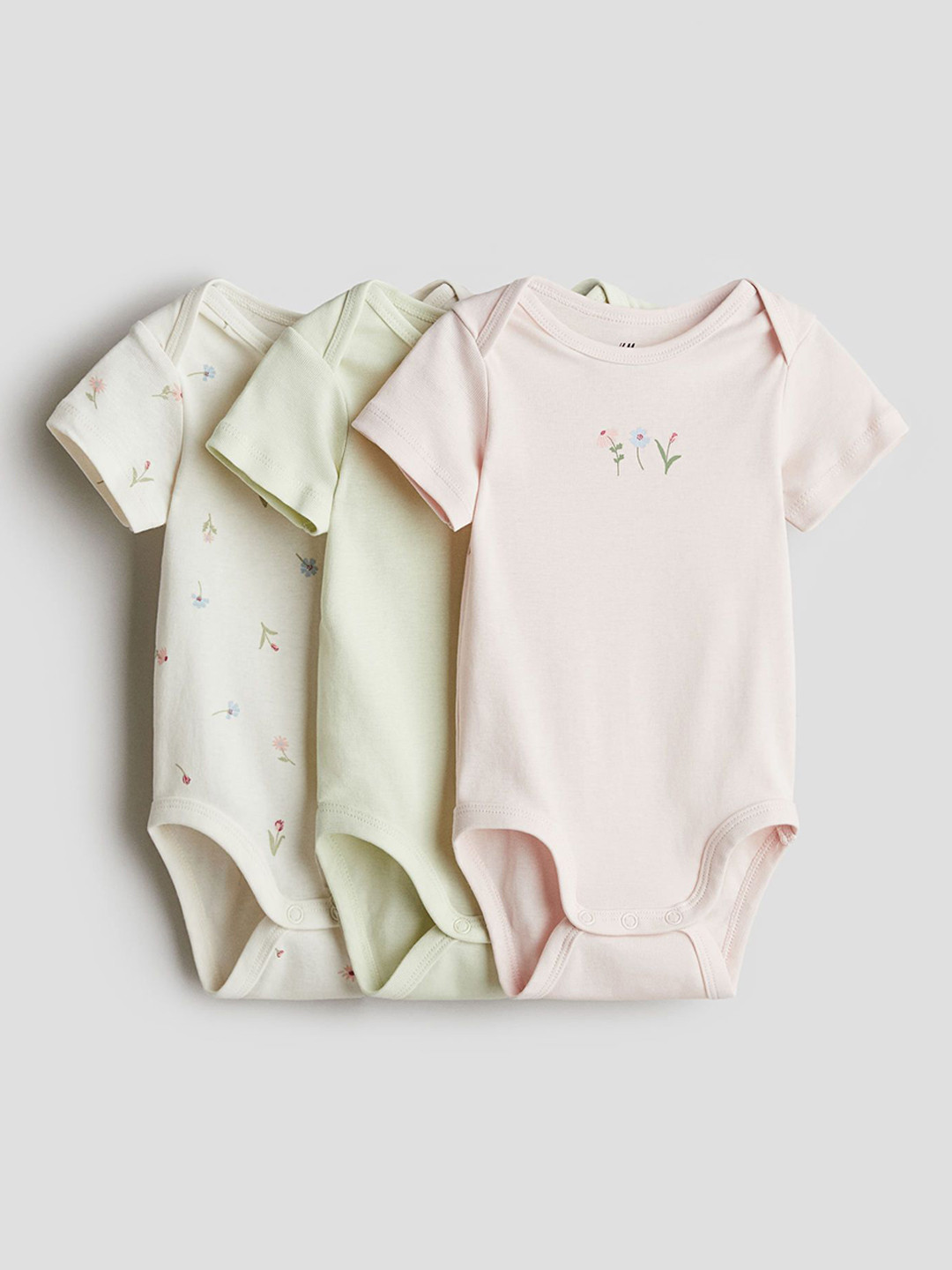

H&M 3-Pack Cotton Envelope-Neck Bodysuits, Green