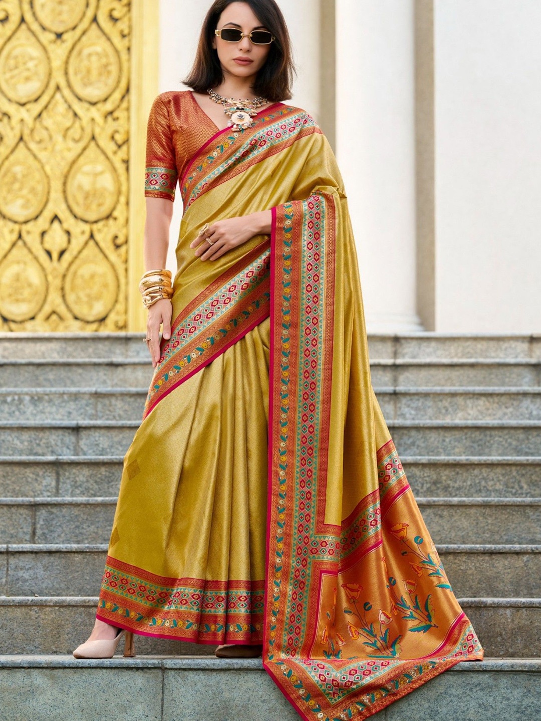 

MySilkLove Munsell Yellow Tissue Handloom Saree