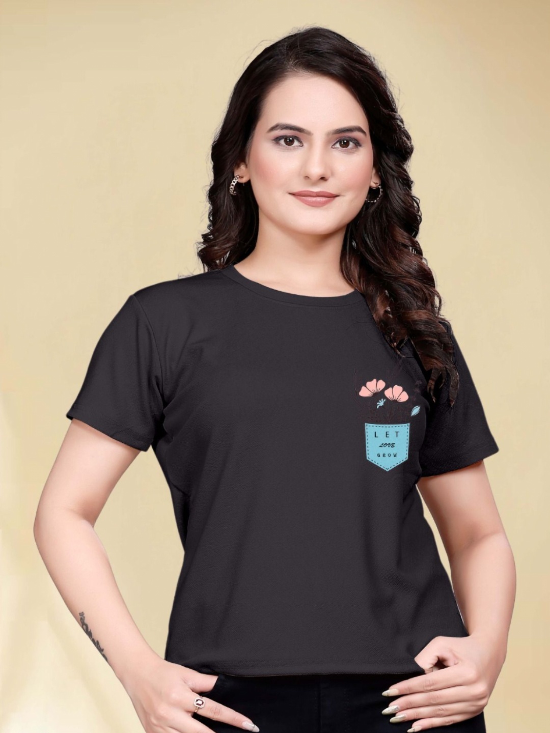 

Moda Rapido Women Printed Round Neck Tshirt, Black