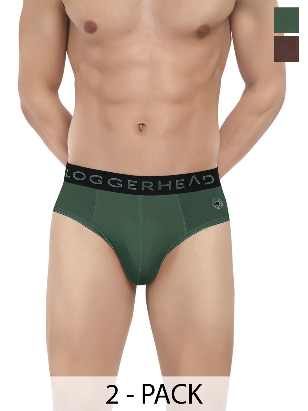 

LOGGERHEAD Pack Of 2 Cotton Hipster Briefs LHMB013-Bitter-Garden, Brown