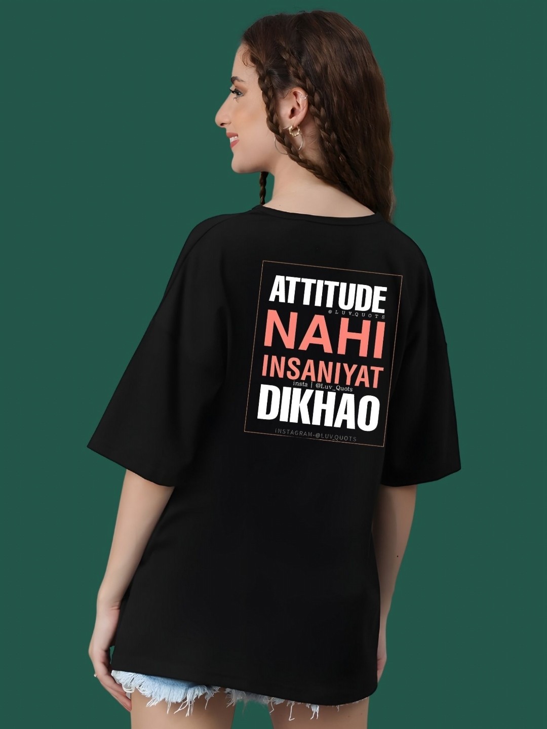 

DressBerry Women Typography Printed Round Neck Cotton Oversized T-shirt, Black