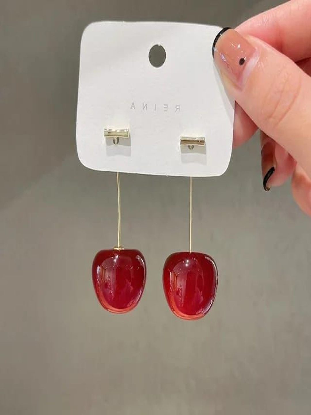 

Celestique Korean Contemporary Cherry Drop Earrings, Red