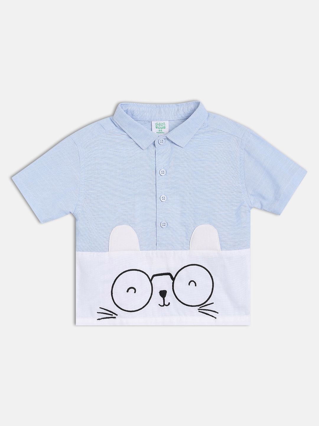 

MINI KLUB Boys Spread Collar Graphic Printed Cotton Casual Shirt, Blue