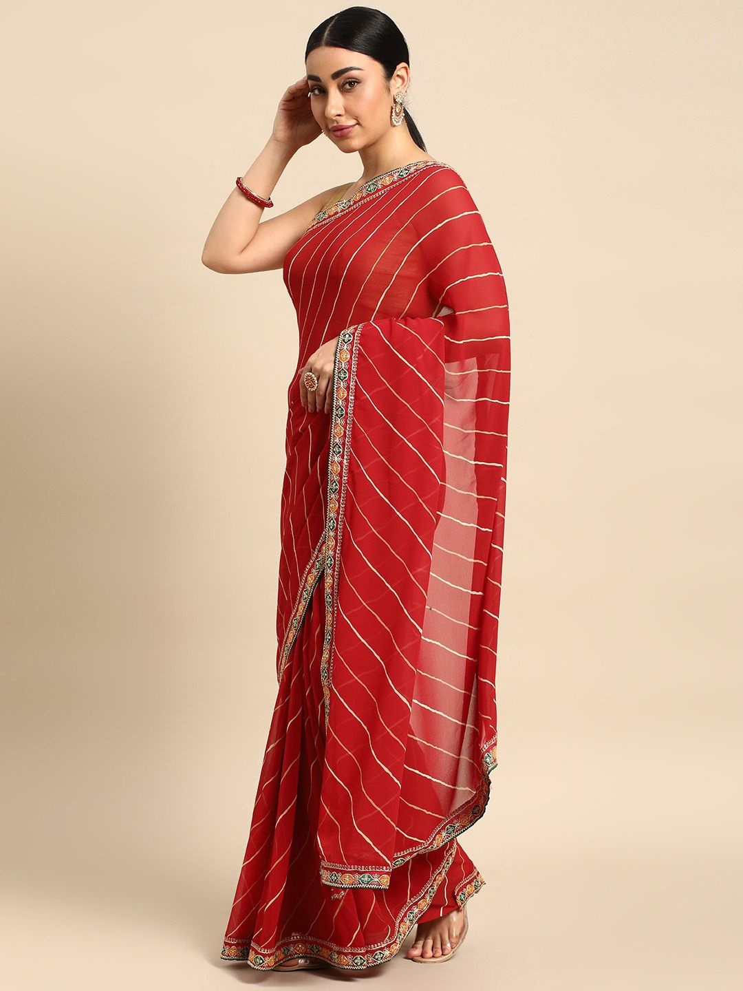 

DIVASTRI Leheriya Gotta Patti Saree, Red