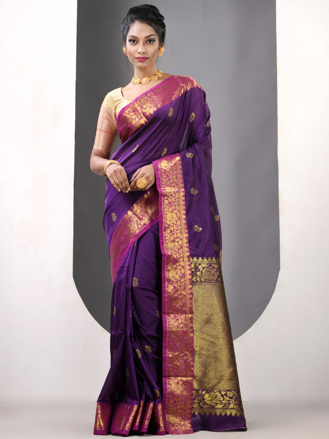 

Charukriti Ethnic Motifs Zari Saree With Zari Borders, Purple