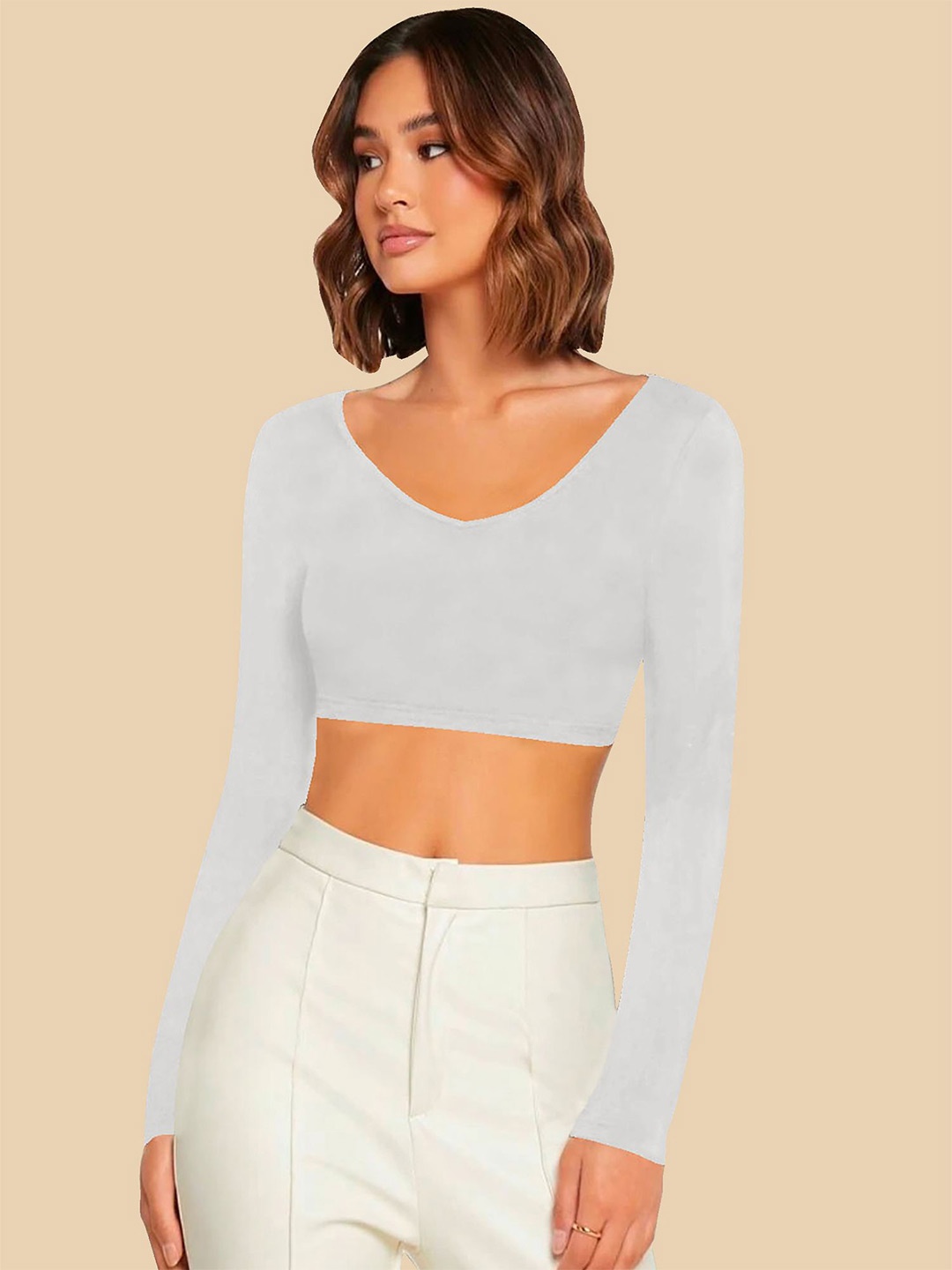 

Dream Beauty Fashion Women Solid V-Neck Top, White