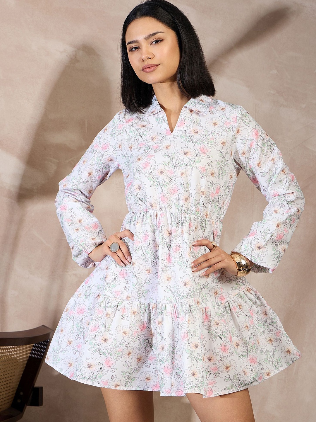 

all about you Floral Print Tiered Fit & Flare Dress, White
