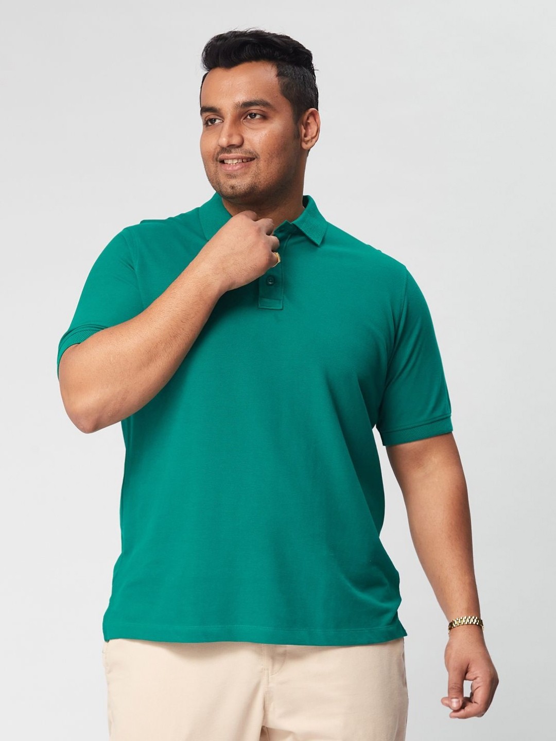 

Big Hello - The Plus Life Men Solid Polo Collar Cotton T-shirt, Green