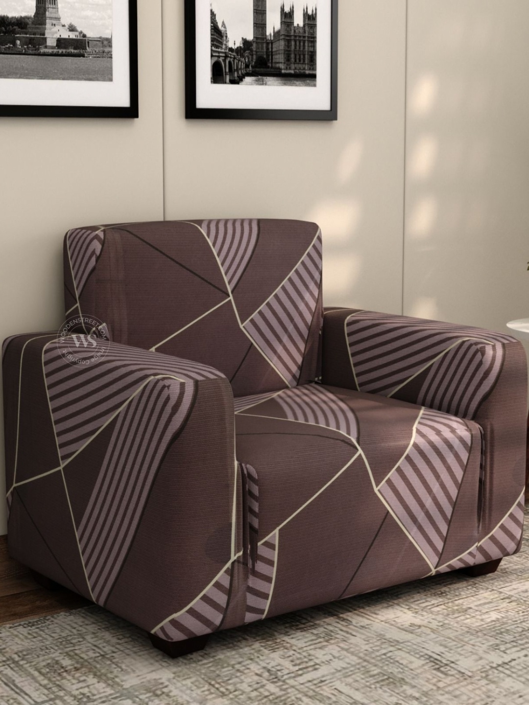 

WOODEN STREET Cason Grey & Brown Printed 1 Seater Sofa Cover