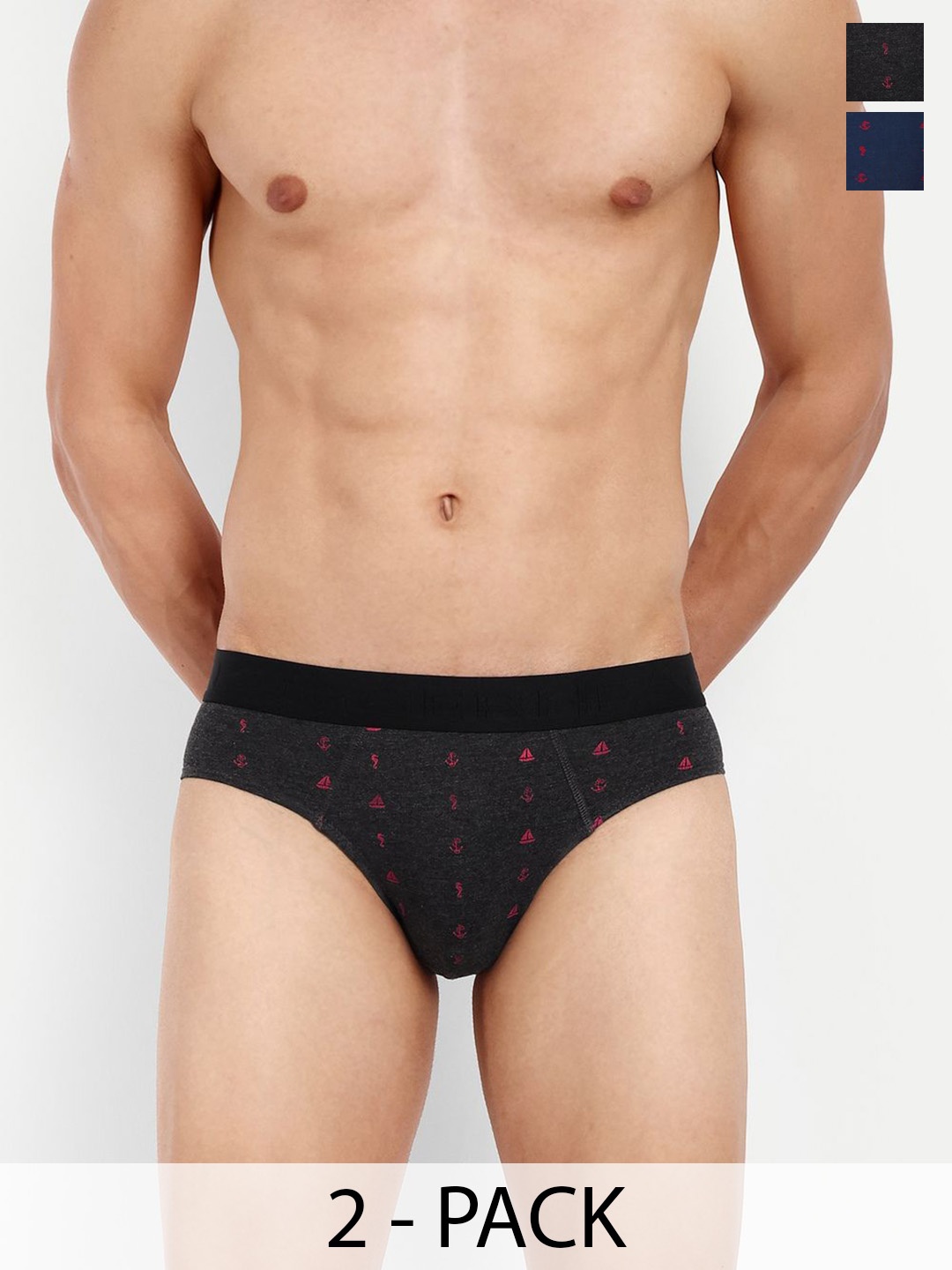 

LOGGERHEAD Pack of 2 Printed Cotton Hipster Briefs LHPB008-NAVYBLUE-ANTHRA, Navy blue