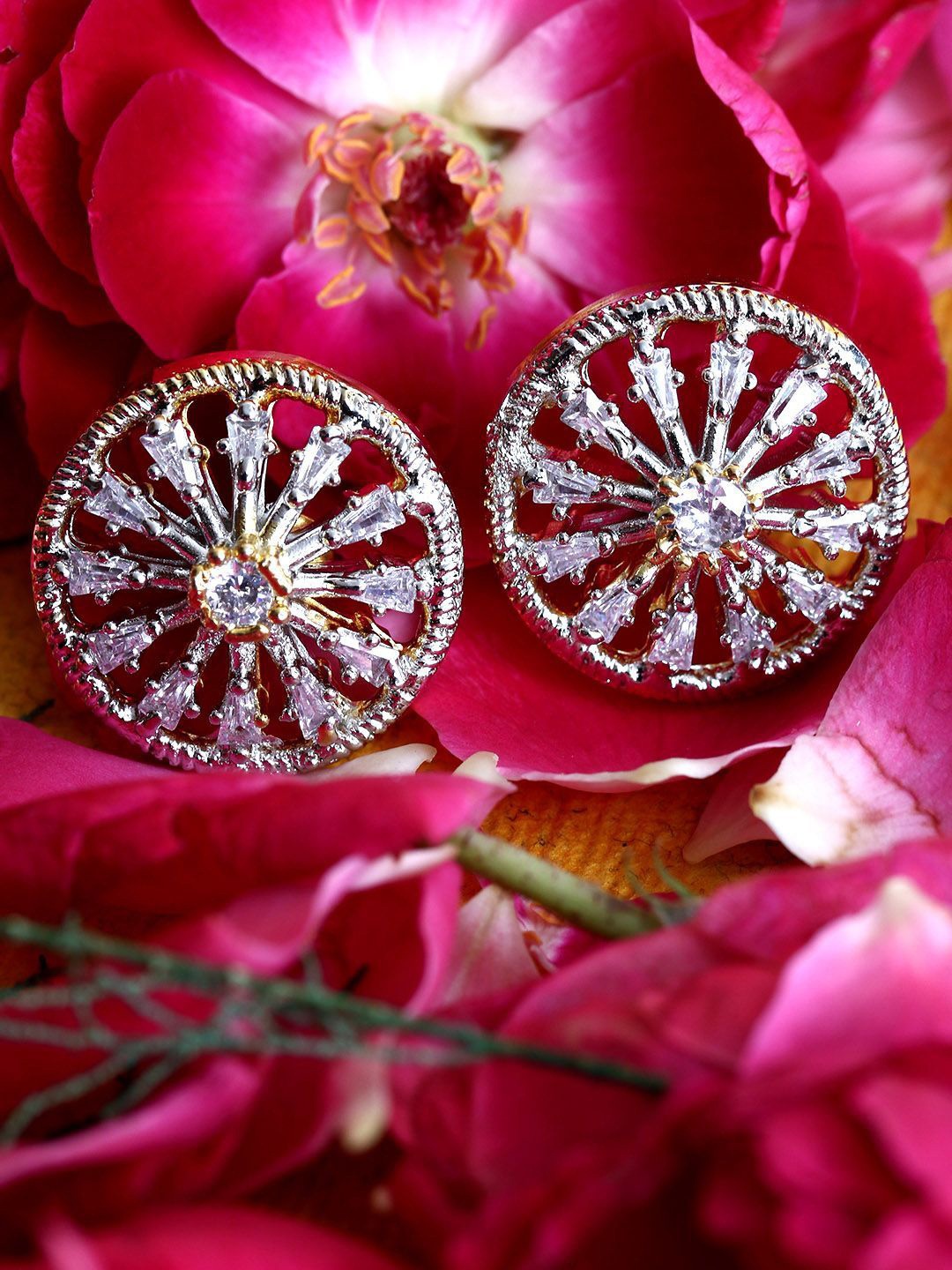 

Anouk Gold-Plated American Diamond Studded Circular Shaped Studs