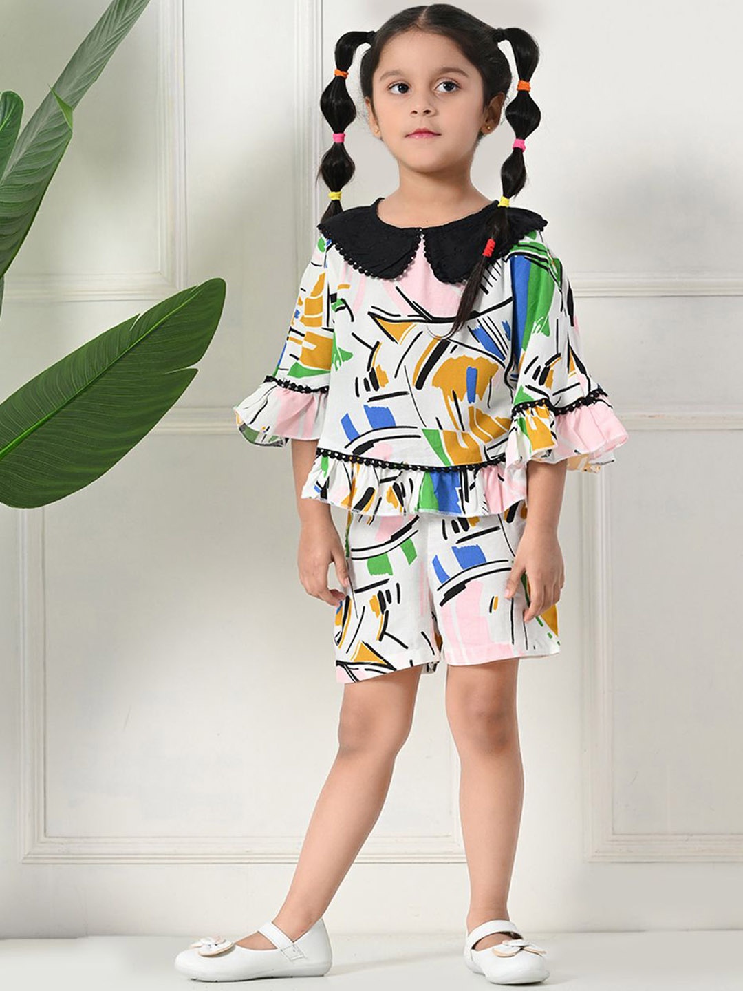 

Bella Moda Girls Printed Pure Cotton Top With Shorts, White