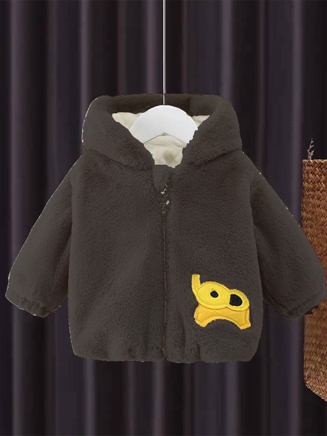 

Bold N Elegant Kids Hooded Solid Faux Fur Casual Bomber Jacket, Black