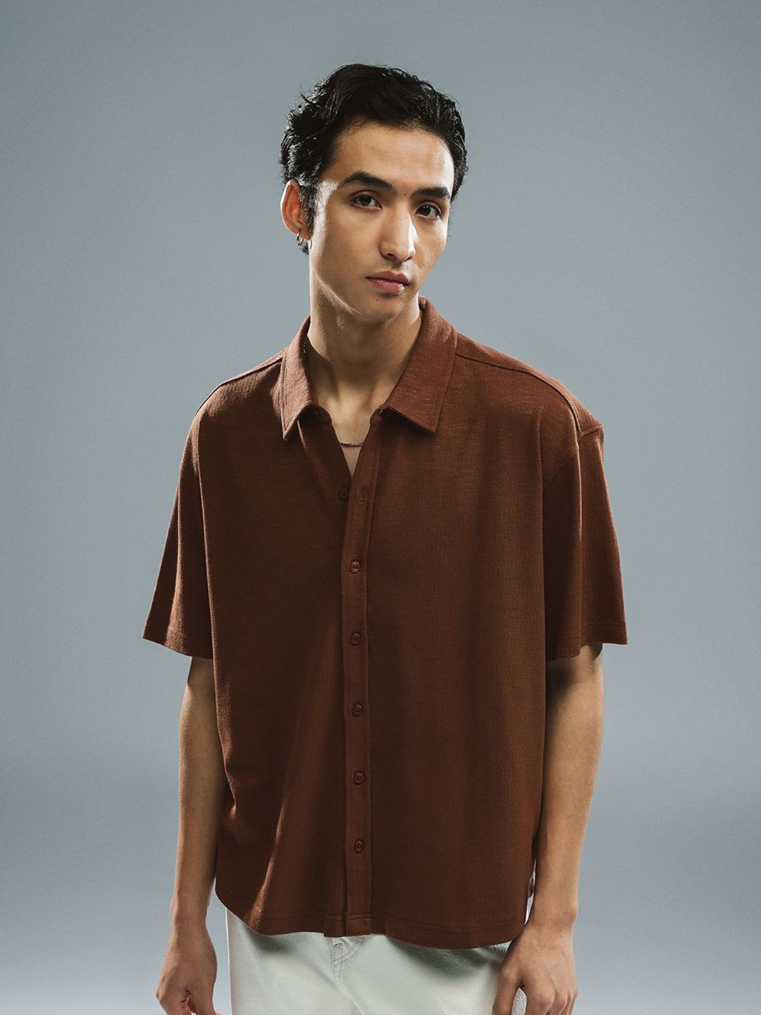 

H&M Relaxed Fit Cotton Terry Shirt, Brown