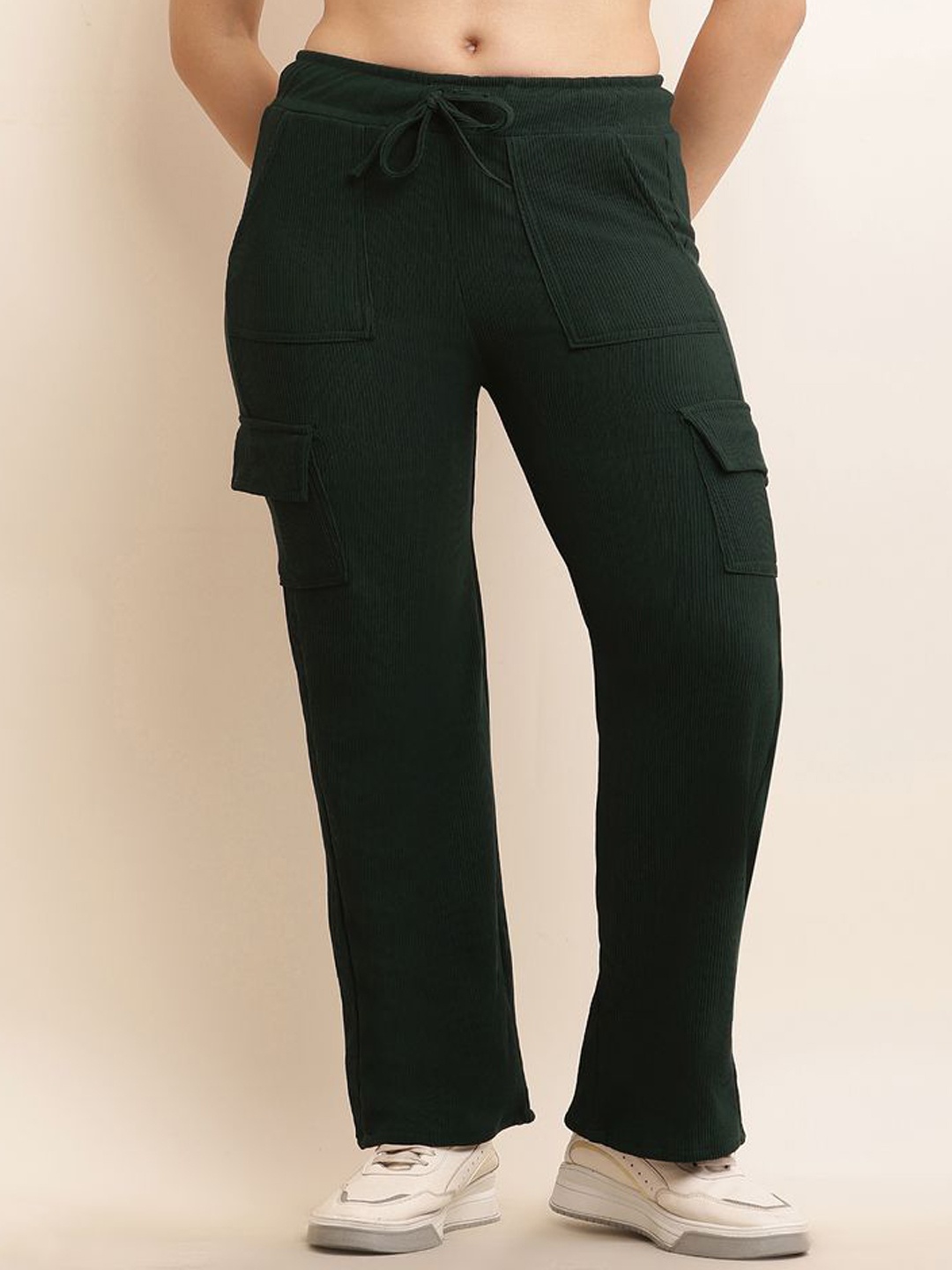 

69 FASHION STREET Women Striped Low Rise Trousers, Green