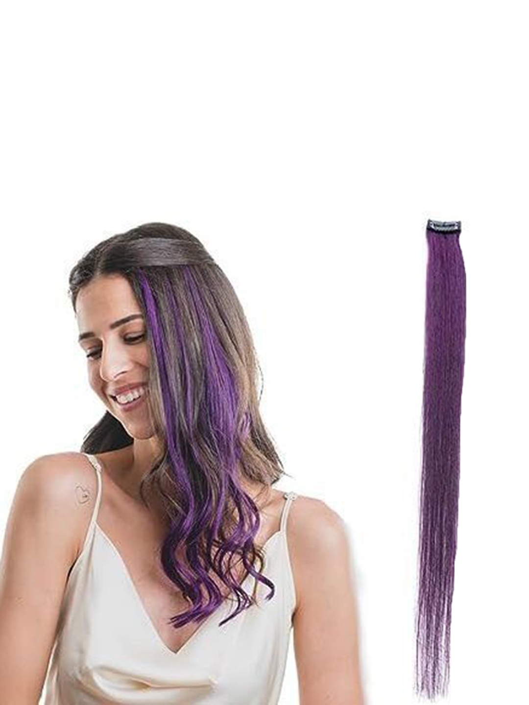 

camola deva Clip-In Curly Coloured Strand Hair Extension - Purple - 22 Inch