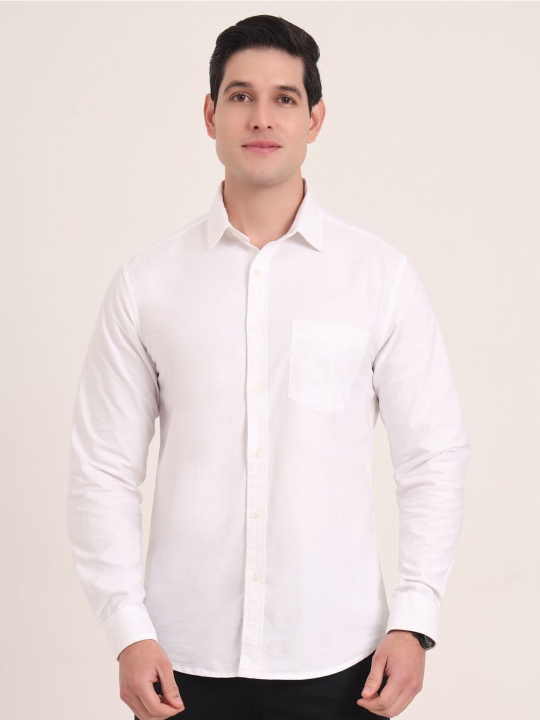 

Greenfibre Men Regular Fit Spread Collar Solid Cotton Casual Shirt, White