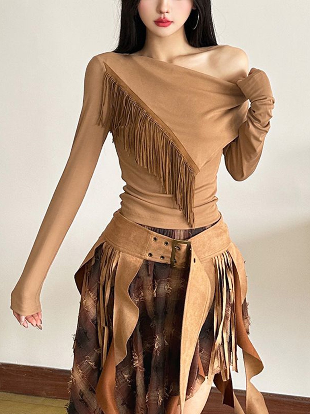 

StyleCast Cowl Neck Ruffles Shirt Style Top, Brown