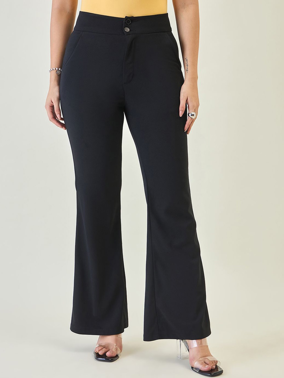 

aayu Women High-Rise Wrinkle Free Bootcut Trousers, Black