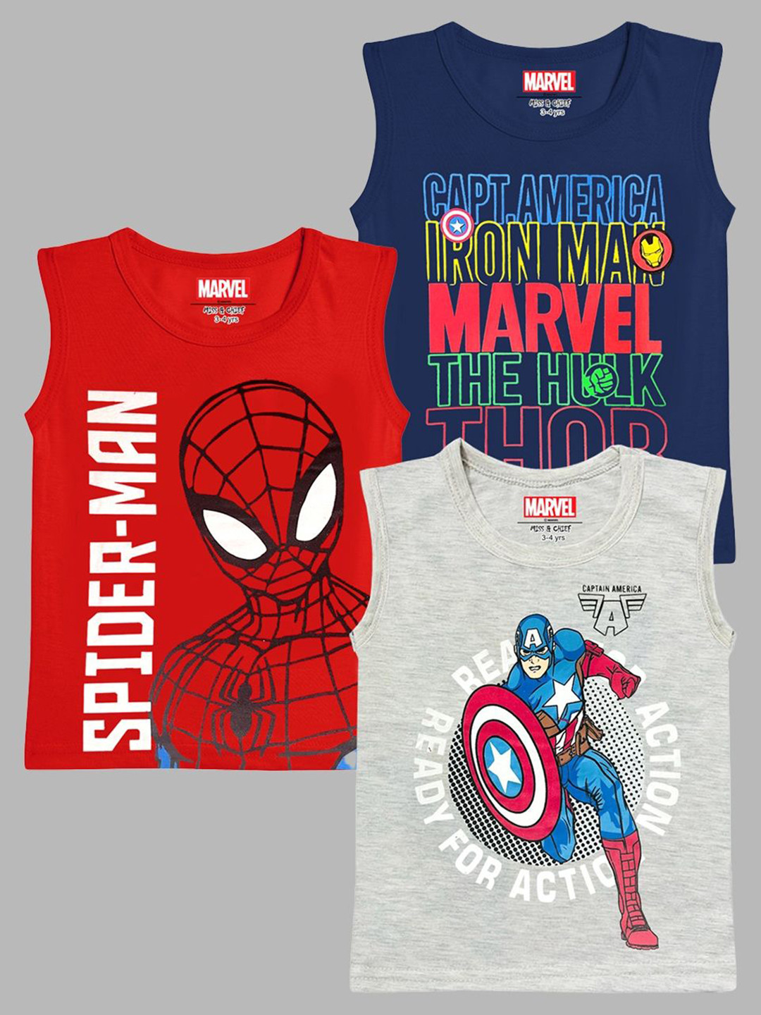

Marvel by Miss and Chief Boys Pack Of 3 Spider-Man Graphic Printed Round Neck T-shirts, Navy blue