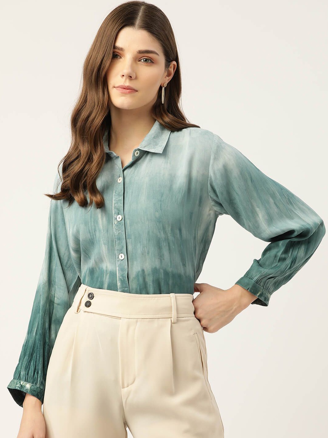 

Moda Rapido Women Classic Opaque Printed Casual Shirt, Sea green