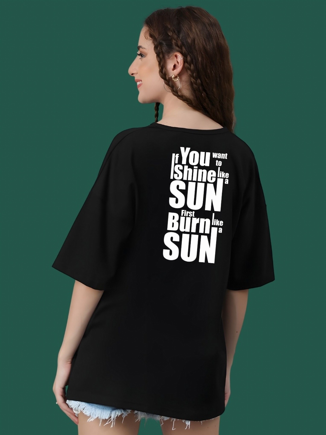 

DressBerry Women Typography Printed Round Neck Cotton Oversized T-shirt, Black
