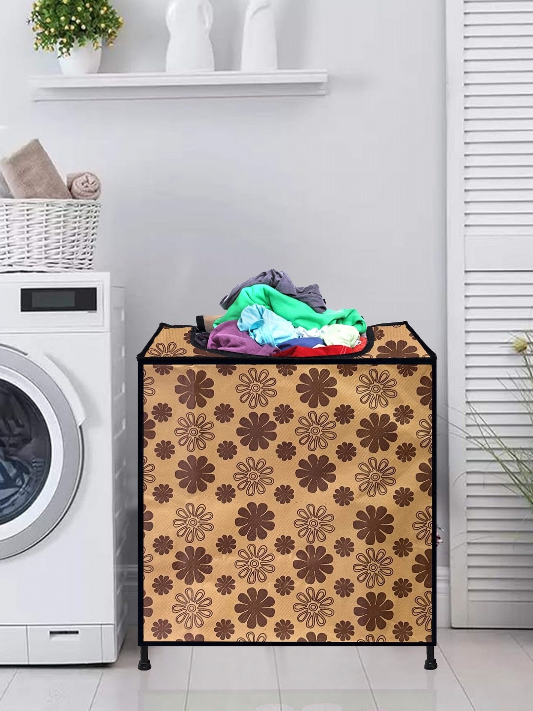 

Rmerchants Beige & Brown Floral Printed Foldable Laundry Bag